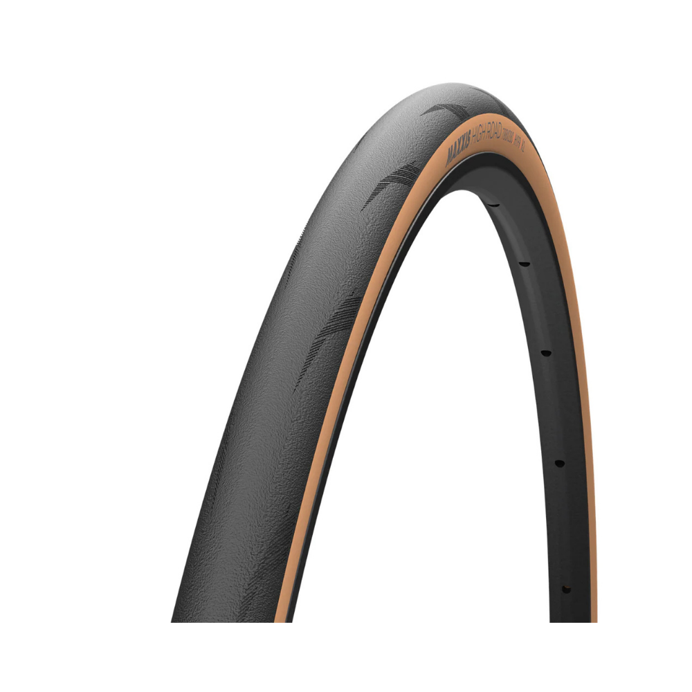 LLANTA MAXXIS HIGH ROAD FIBRA CARBÓN – 700x28C / PLEGABLE / CAFÉ / 150 TPI / TUBELESS / HYPR / K2